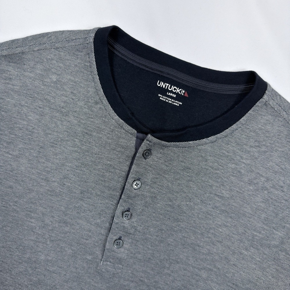 UNTUCKit Henley Shirt Mens Large Navy Cascudo Long Sleeve Textured 41662